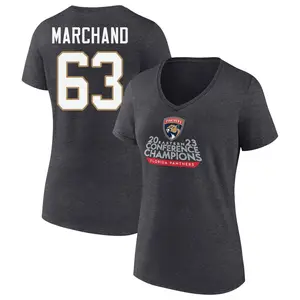 Women's Brad Marchand Florida Panthers Heather Charcoal 2023 Eastern Conference Champions V-Neck T-Shirt