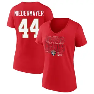 Women's Rob Niedermayer Florida Panthers Red 2023 Eastern Conference Champions Goal Tender V-Neck T-Shirt
