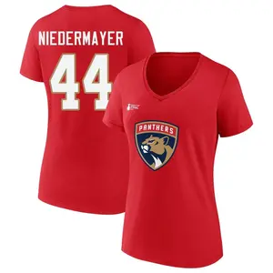 Women's Rob Niedermayer Florida Panthers Red 2023 Stanley Cup Final Name & Number V-Neck T-Shirt