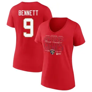 Women's Sam Bennett Florida Panthers Red 2023 Eastern Conference Champions Goal Tender V-Neck T-Shirt
