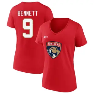 Women's Sam Bennett Florida Panthers Red 2023 Stanley Cup Final Name & Number V-Neck T-Shirt