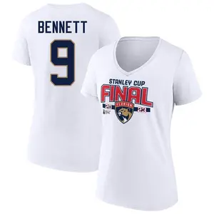 Women's Sam Bennett Florida Panthers White 2023 Stanley Cup Final V-Neck T-Shirt