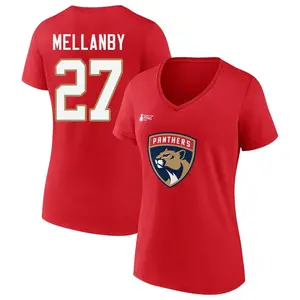 Women's Scott Mellanby Florida Panthers Red 2023 Stanley Cup Final Name & Number V-Neck T-Shirt